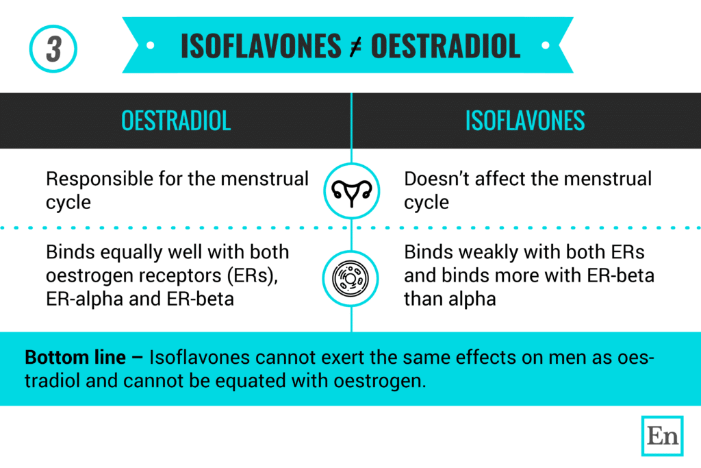 this image explains the differences between the mechanisms in which estradiol and isoflavones affect the human body